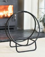 Empty Black Contemporary Circular Log Rack & Holder With Handle - 45cm