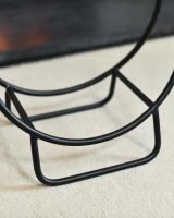 Close-Up of Empty Black Contemporary Circular Log Rack & Holder With Handle - 45cm
