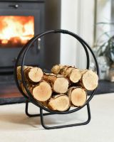 Black Contemporary Circular Log Rack & Holder With Handle - 45cm in Situ