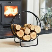 Black Contemporary Circular Log Rack & Holder With Handle - 45cm