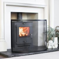 Square Image Of Black Contemporary Curved Single Panel Fire Guard