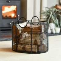 Black Contemporary "Oval" Design Log Holder In Situ