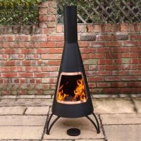 Black & Copper Finish Contemporary Chimenea in Situ in the Garden