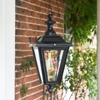 Black Dorchester Chain Hanging Porch Lantern in Situ by the Doorway