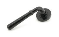 Black Hammered Lever Door Handle on Rose Front