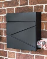 Modern Black Wall Mounted Post Box & Newspaper Holder To Scale