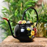Black Narrowboat Watering Can with Floral Design