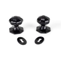 Oak & Black Iron Rim Lock and Knob Set hardware