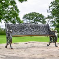 Ornate Cast Iron Aged Black Leaf Scroll Bench 