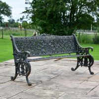 Cast Iron Aged Black Leaf Scroll Design Bench