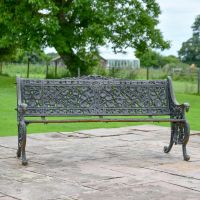 Front view of Cast Iron Aged Black Leaf Bench