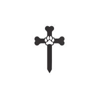 Close-Up of Paw Print on Dog Bone Cross Grave Marker Ground Spike in Black Finish
