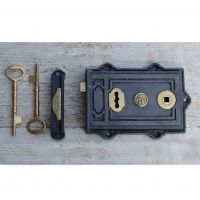 Ornate Rim Lock in Cast Iron & Polished Brass
