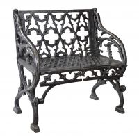 "Quatrefoil" Victorian Cast Iron One Seat Bench Finished in a Black Finish