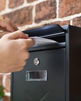 Scale Shot of Black Rectangular Steel "POST" Wall Mounted Post Box with Lock