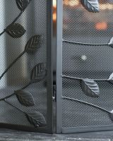 Close Up Of Black Rectangular Three Fold Fire Guard with Leaf Pattern Edges