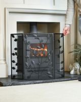 Scale Shot Of Black Rectangular Three Fold Fire Guard with Leaf Pattern