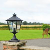 Black Simplistic Victorian Pillar Light On Stone Entrance Post