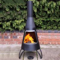 Black & Steel Finish Contemporary Chimenea in Situ in the Garden