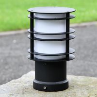 Black Steel Low Level Bollard Light in Situ on Pillar