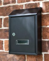Black Steel Lockable Wall Mounted Post Box With a Visible Letter Window 