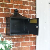 Black Suffolk Post or Parcel Box With Open Front Door