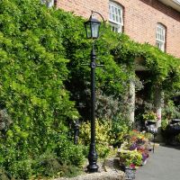 "Lincoln" Swan Neck & Lamp Post in Situ in Front of a House