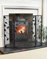 Black Three Fold Fire Guard with Leaf Detailing