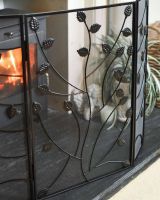 Close-Up of 100cm Black Three Fold Fire Guard with Leaf Detailing