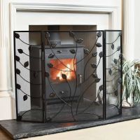 Black Three Fold Fire Guard with Leaf Detailing - 100cm