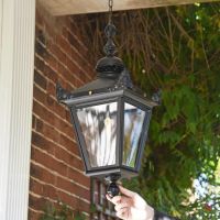 Black Victorian Outdoor hanging Lantern to Scale