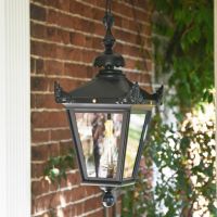 Black Traditional Victorian Chain Hanging Outdoor Porch Lantern in Situ