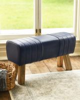 The "Cerulean" Blue Leather & Mango Wood Bench