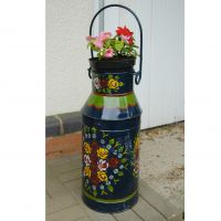 Medium Blue Narrow Boat Milk Churn Planter in Situ