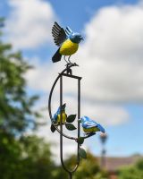 Blue tit family metal rocker bird stake top