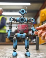 Blue Upcycled Metal Robot Sculpture 