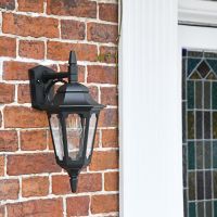 Bridlington Large Top Fix Black Wall Lantern in Use by the Front Door