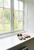 Bright Chrome Hammered Espag Window Handle - Right Handed on Window