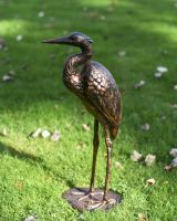 Bronze and copper aluminium crane garden sculpture above