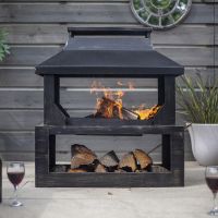 Wood Burner and Log Store in Bronze Finish