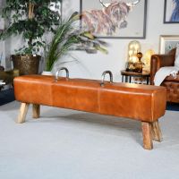 "The Stratford" Iron, Mango Wood & Brown Leather Gym Bench