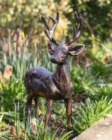 Brushed Bronze "Brutus" Standing Buck Sculpture in Situ in the Garden
