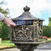 Letter Flap in Use on Brushed Gold "Huntingdon" Victorian Post Box with Stand