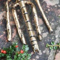 Close-Up of Dragonfly Leg & Tail Detail on Brushed Gold Garden Sculpture