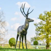 Side View of Standing Deer Sculpture in Brushed Gold 