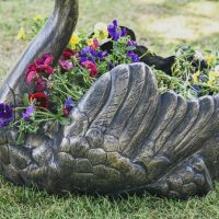 Brushed Gold Swan Flower Planter