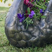 Close-up of the Detail on the Brushed Gold Swan Planter
