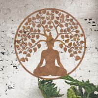 "Buddha Tree" Rustic Wall Art in Situ on a Rustic Brick Wall