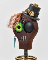 "Buford" Steampunk Pirate Skull Sculpture three quarter view