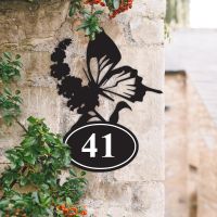 Bespoke Butterfly Iron House Number Sign in Situ